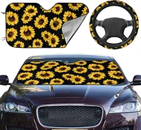 sunflower 2 piece car front sunshade windshield and steering wheel cover universal fit car truck van suv protect car interior
