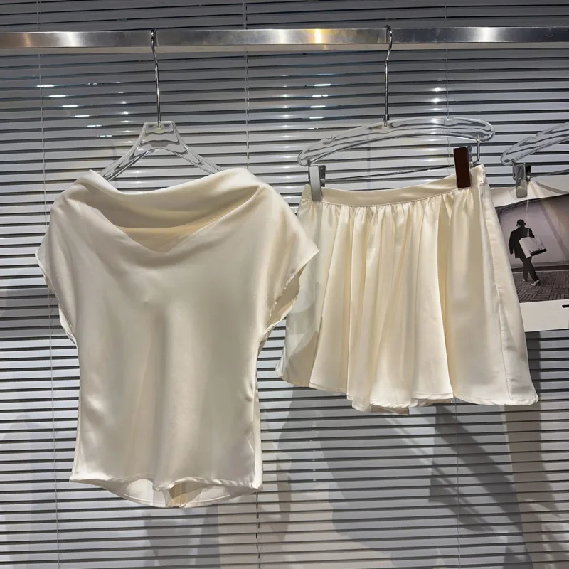 

BORVEMAYS, Новинка лета 2023, однотонная Простая рубашка с коротким рукавом + эластичная плиссированная юбка с высокой талией, комплект из двух предметов, WZ3371