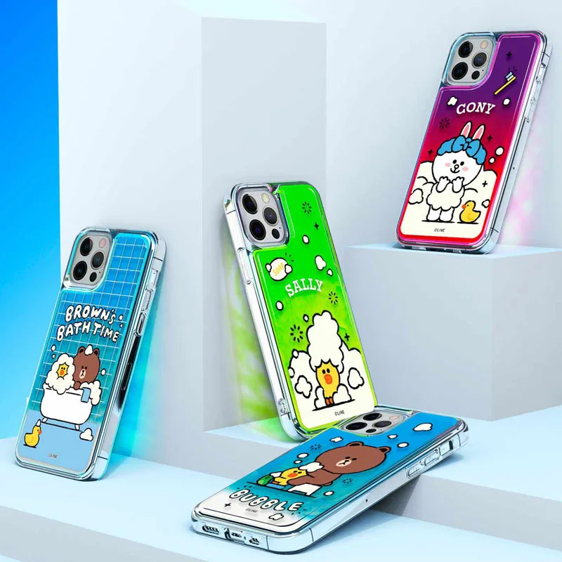 

Line Friends Brown Bear Bathing In The Rain Night Light Quicksand Mobile Phone Case Protective Cover for IPhone 13