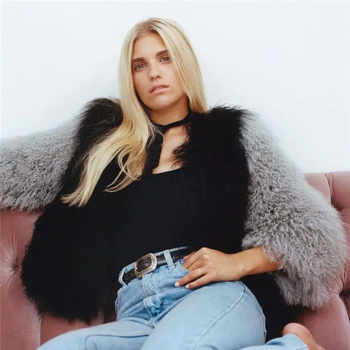 Women Real Lamb Fur Mongolia Sheep Fur Coat Patchwork Fur Jacket Fashion S Parkas Female Whole Skin Jacket 50cm Midwaist Length