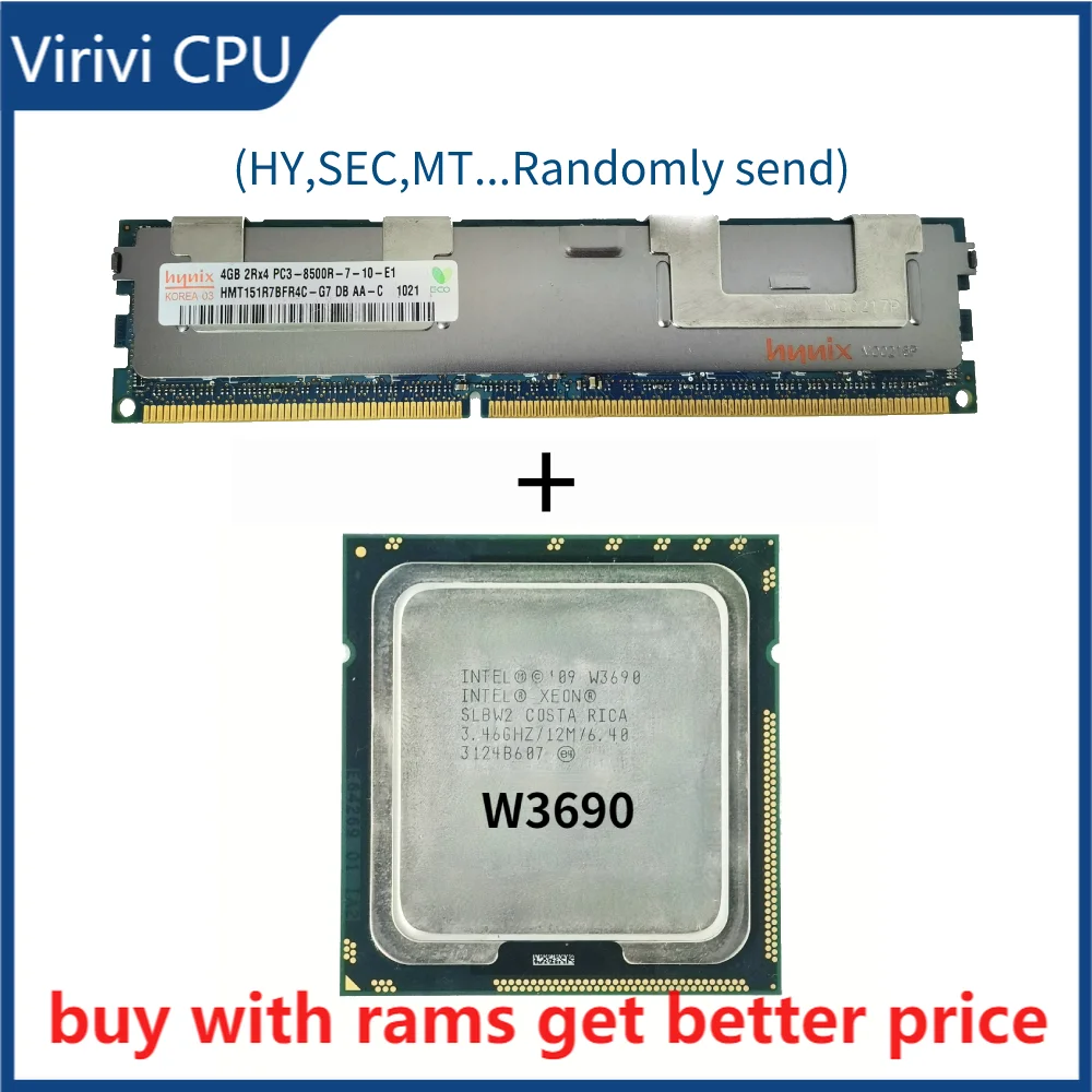 

DDR3 4G Server ram with heatsink 1066Mhz with W3690 CPU processor /3.46GHz /LGA1366/12MB L3 Cache/Six-Core/server CPU 100% work