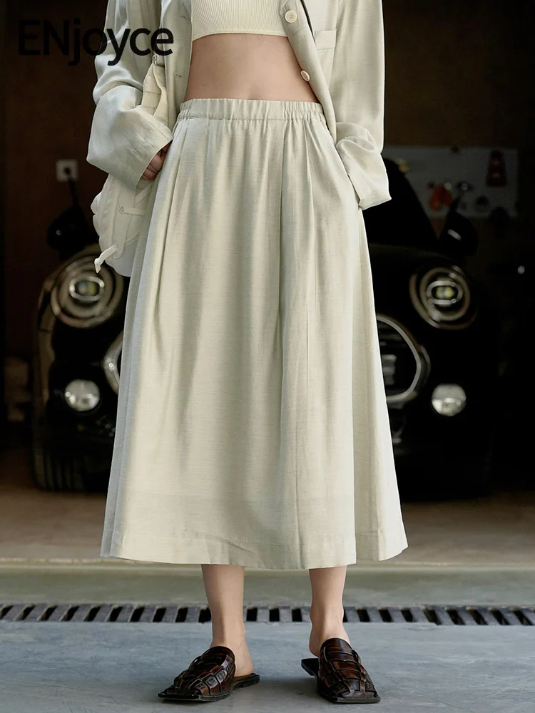 

ENjoyce Summer Women Retro Glossy Elastic High Waist Skirts Female Light Holiday Casual Loose Dress Umbrella Long Skirt