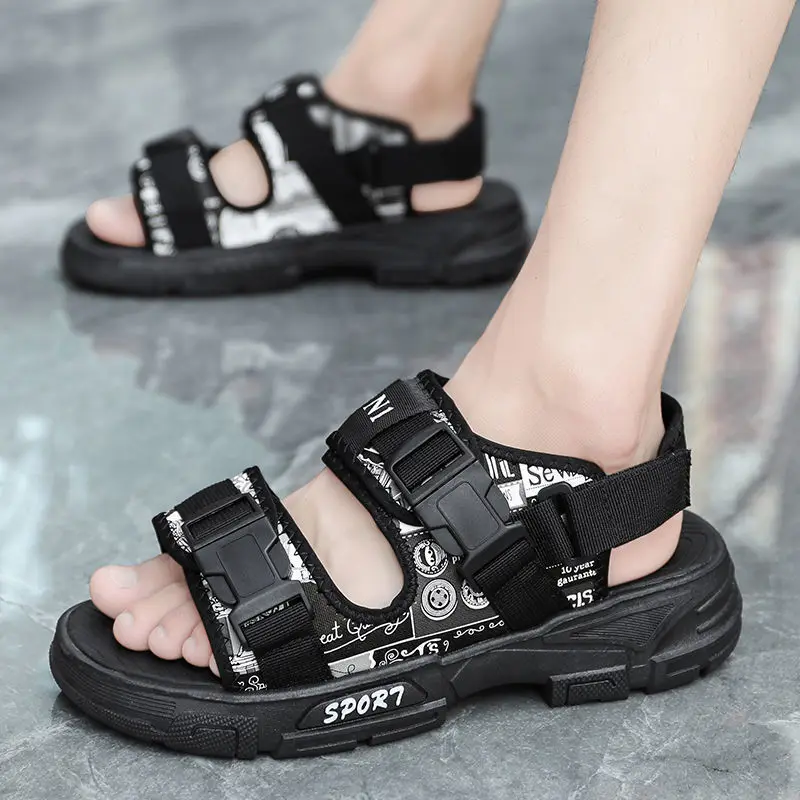 Сандалии мужские на платформе мягкая пляжная обувь с ремешком щиколотке для
