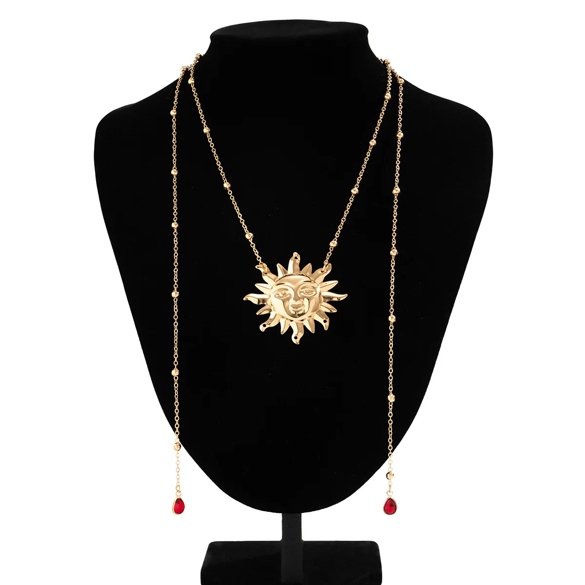 Exaggerated sun pendant jewelry retro clavicle chain pendant fashion tassel red drop necklace female