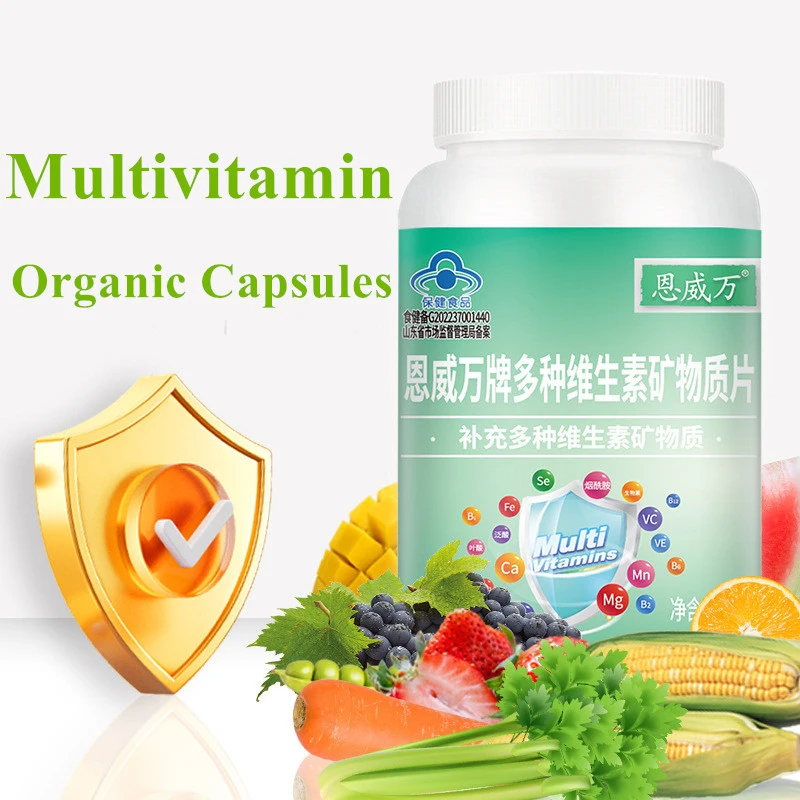 

Daily Multivitamin with Vitamins Minerals Organic Foods Capsules Vitamin A, C, B2, B3, B5, B6, B12 Calcium iron zinc Vegan Pills