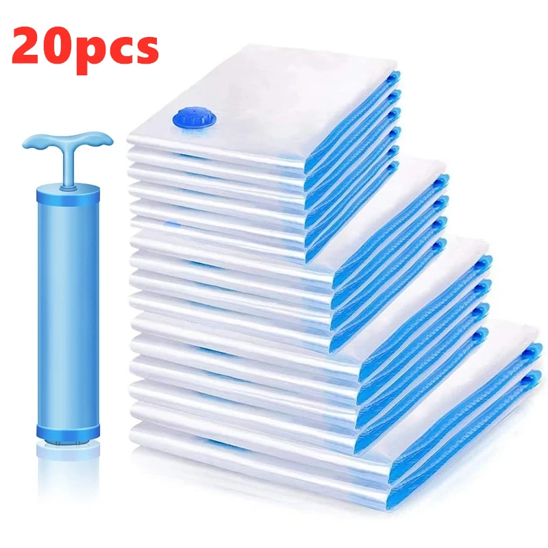 

20pcs Vacuum Storage Bag Clothes Storage Bags With Valve Transparent Border Folding Compressed Organizer Travel Seal Packet HWC