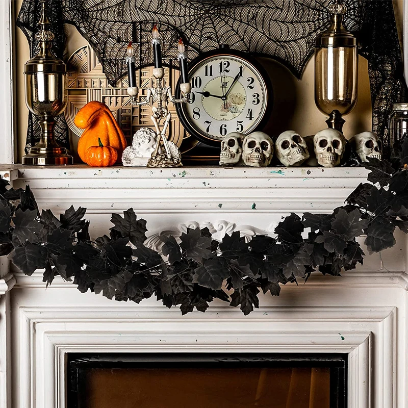 

Осенний венок с кленовыми листьями, Хэллоуин, черная Осенняя листья ротанга, искусственная Осенняя подвесная гирлянда, реквизит для украше...