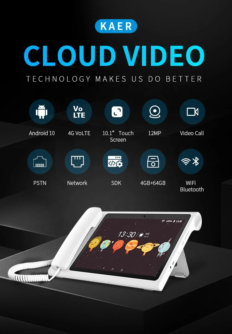 OEM ODM Домашний офис 3G 4G VoLTE Wi-Fi видеотелефон 4 + 64 ГБ 10-дюймовый сенсорный экран PSTN