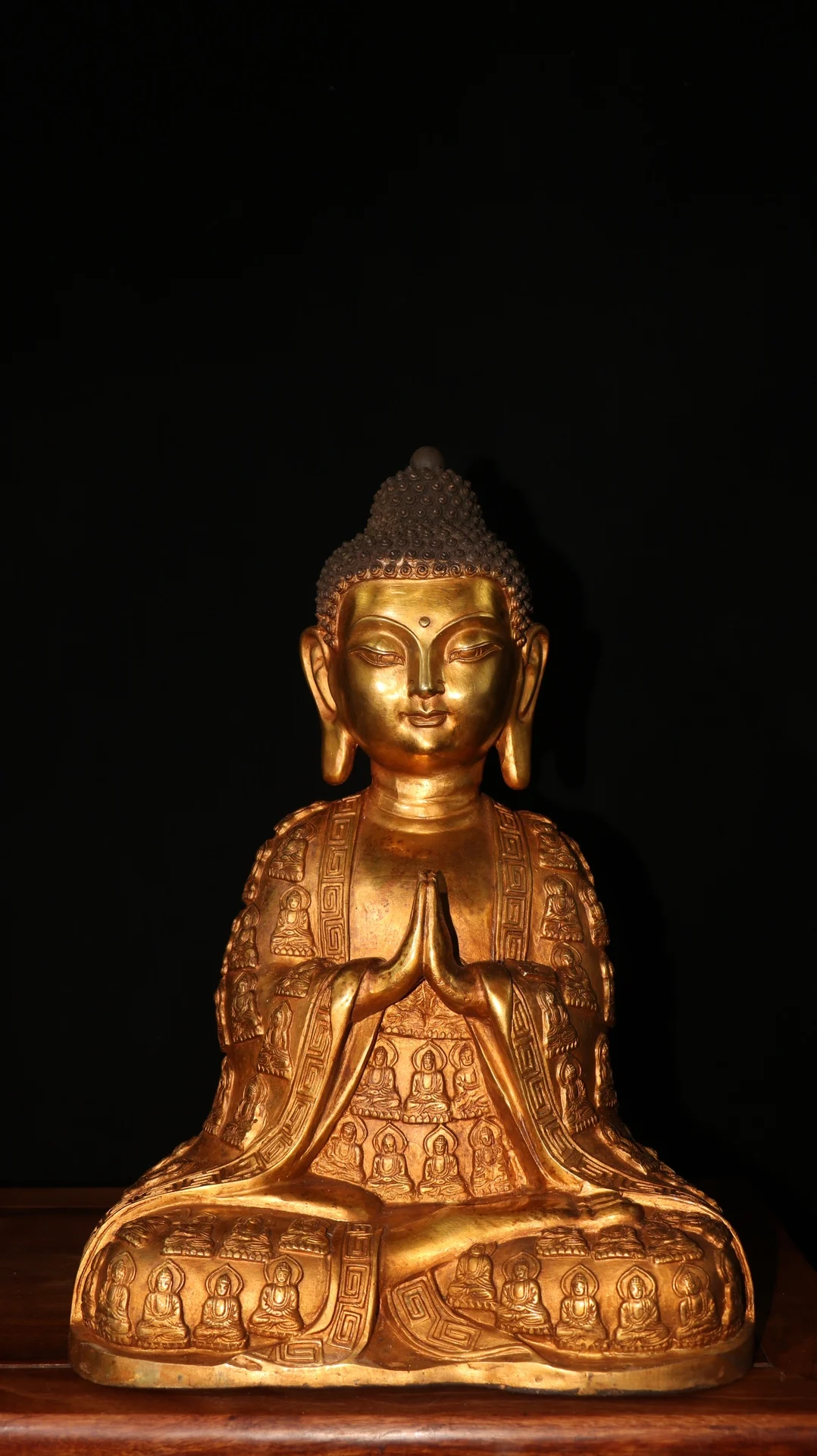 

16"Tibet Temple Collection Old Bronze Gilding Amitabha Shakyamuni Sitting Buddha Worship Hall Town house Exorcism