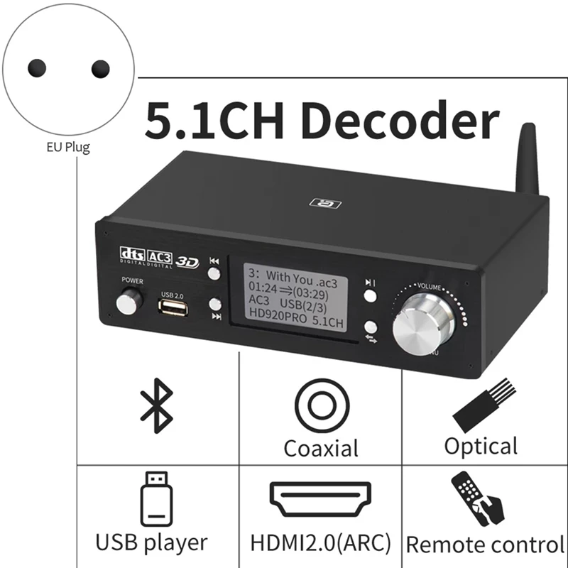 HD920PRO 5.1CH HD аудио декодер Bluetooth 5 0 приемник Dolby атмосферs DTS AC3 4K 3D конвертер SPDIF ARC PCUSB
