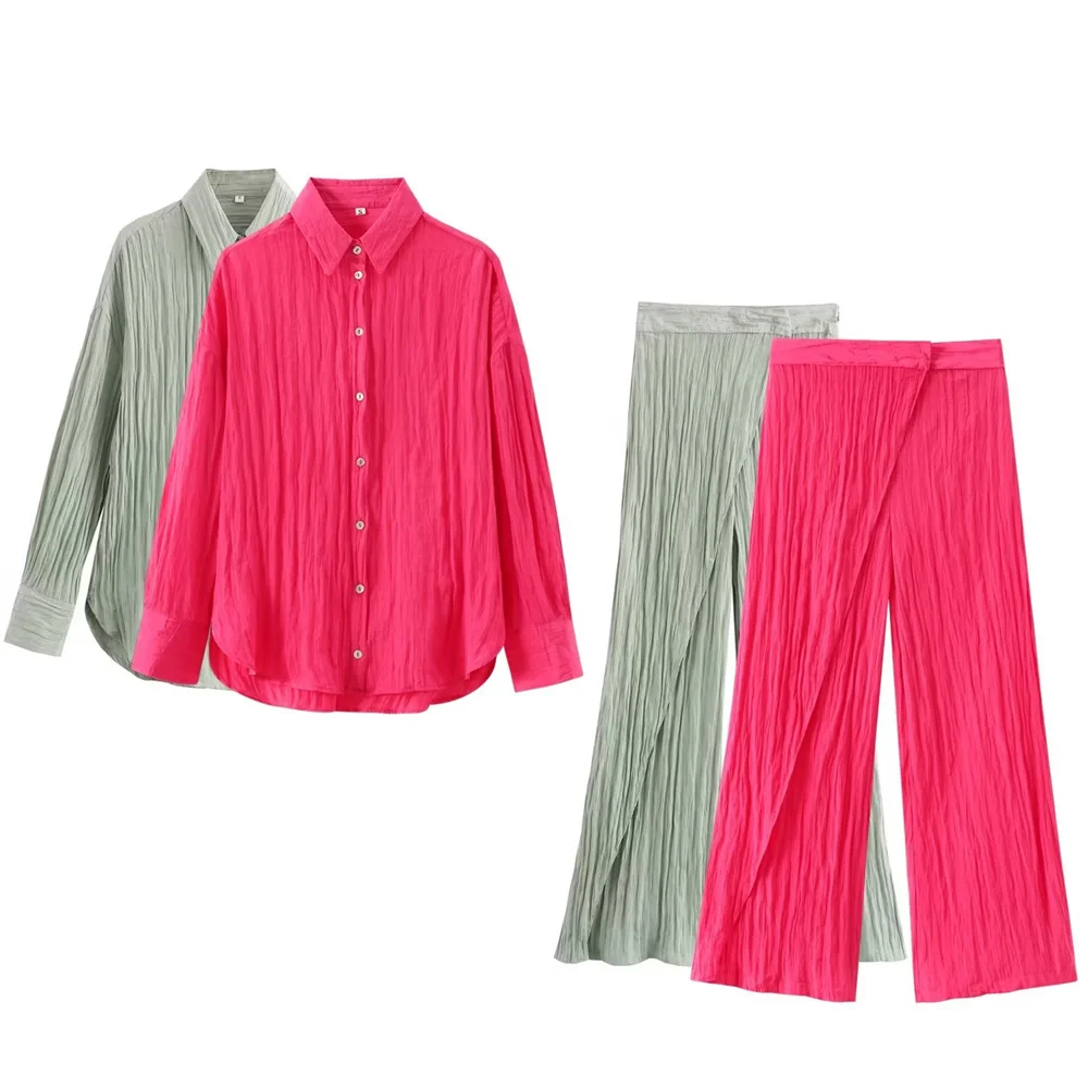 Повседневный летний женский модный комплект: свободный топ с длинными рукавами и