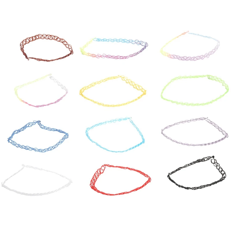 

12 Pieces Tattoo Necklace Stretch Gothic Tattoo Henna Elastic Necklace Set