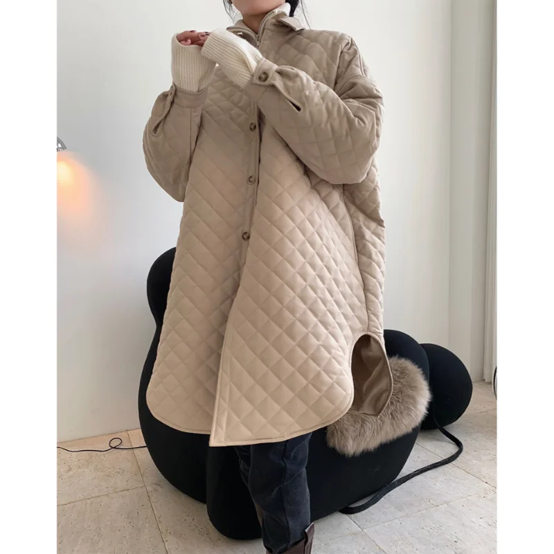 New Cotton Clothes Fashion Diamond Plaid Shirt Type Cotton Clothes Loose Thin Thickened In The Long Section of The Jacket Female