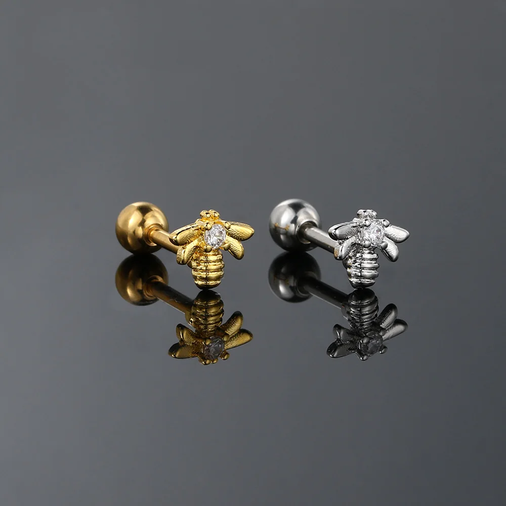 Серьга-гвоздик для пирсинга плоская с кристаллами V-образный хрящ в форме