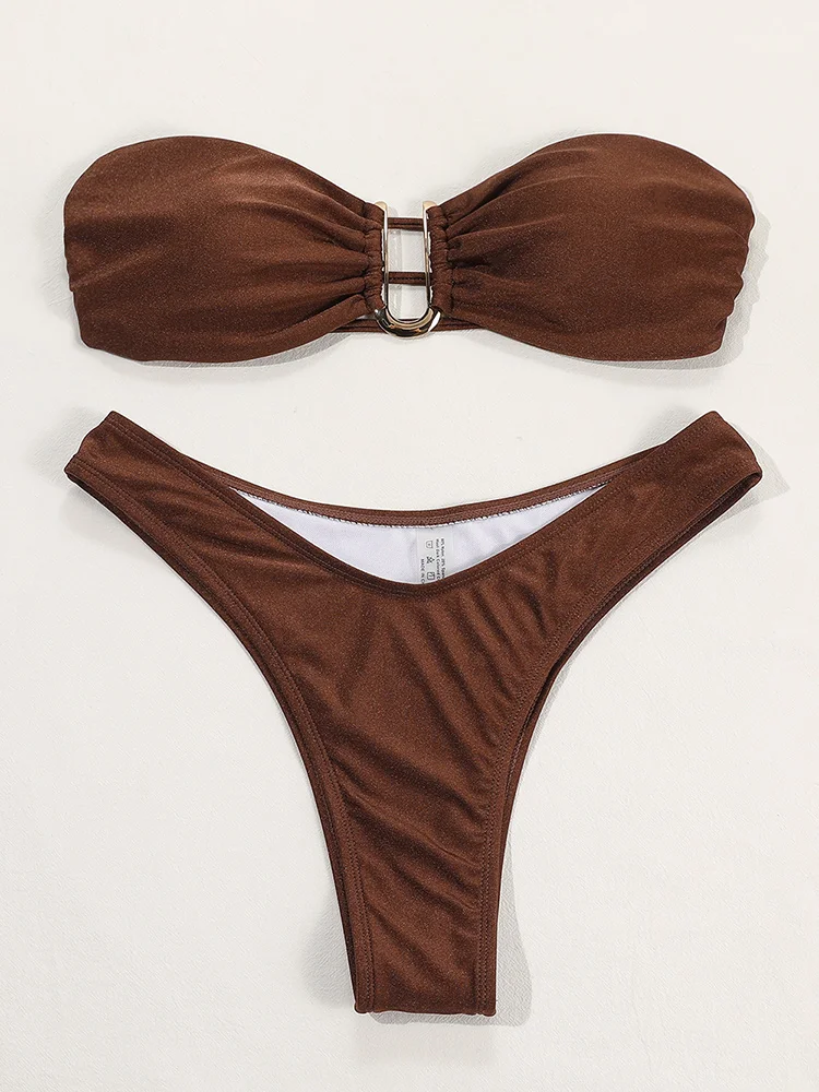 Однотонный купальник женский купальный костюм Бикини бандо 2022 комплект бикини с