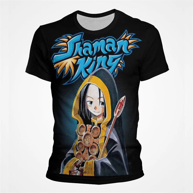 

Футболка Shaman King мужская с принтом, оверсайз Свободная рубашка с коротким рукавом, с рисунком аниме, модная одежда, лето