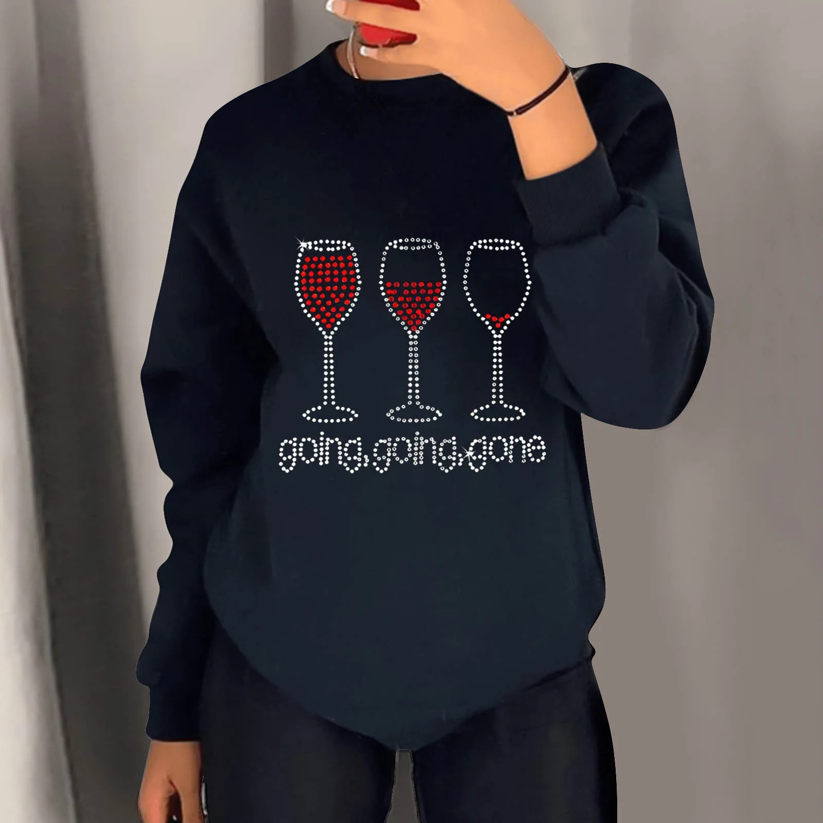 

HTZ202Diamond-encrusted long-sleeved casual crewneck sweatshirt, pullover, versatile holiday gifts, autumn and winter new styles