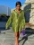 Блестящее платье с длинным рукавом, вечерние платья, платье с блестками, женское однотонное платье-рубашка Y2K, зеленое мини-платье с V-образным вырезом, Клубное осенне-зимнее платье - изображение
