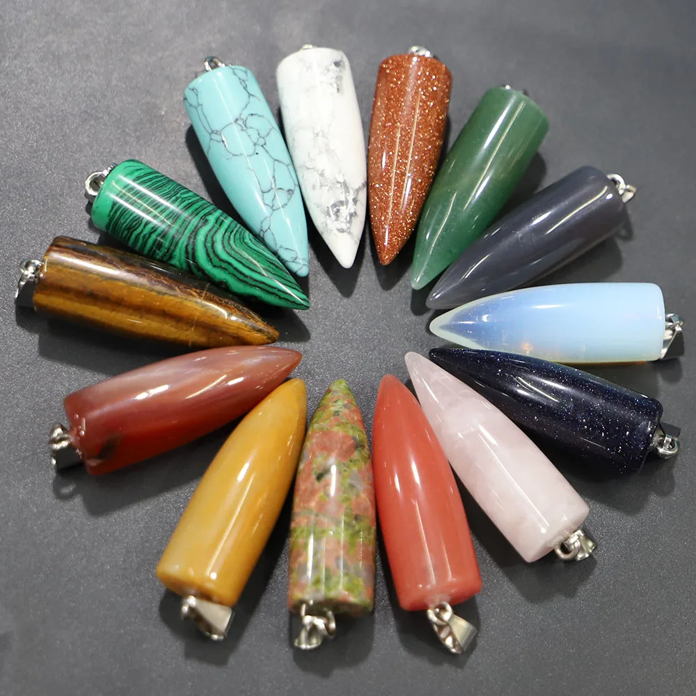 Bestseller Natural Stone Gemstones Bullet Necklace Pendant Rose Quartz Crystal Charms Fashion Accessories Jewelry Wholesale 8Pcs