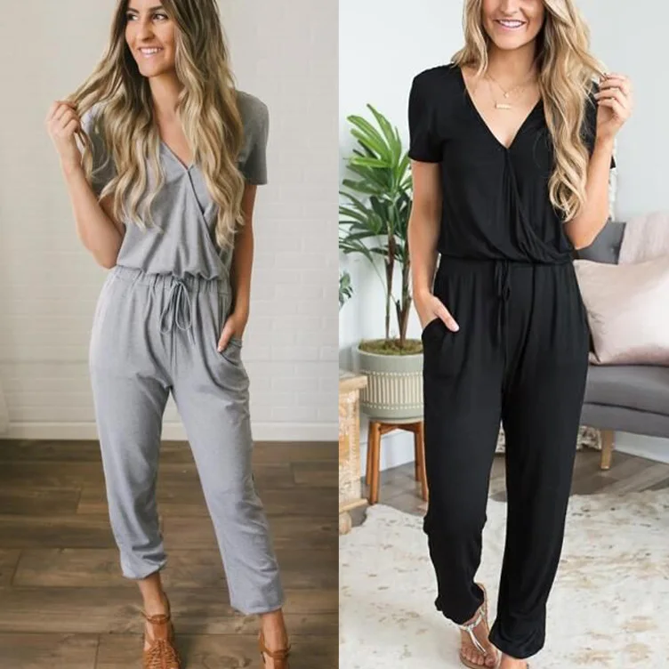 

Cross-border 2023 Amazon Explosive Fall Casual Women's New Europe and The United States Hot Selling Deep V Cross Jumpsuit