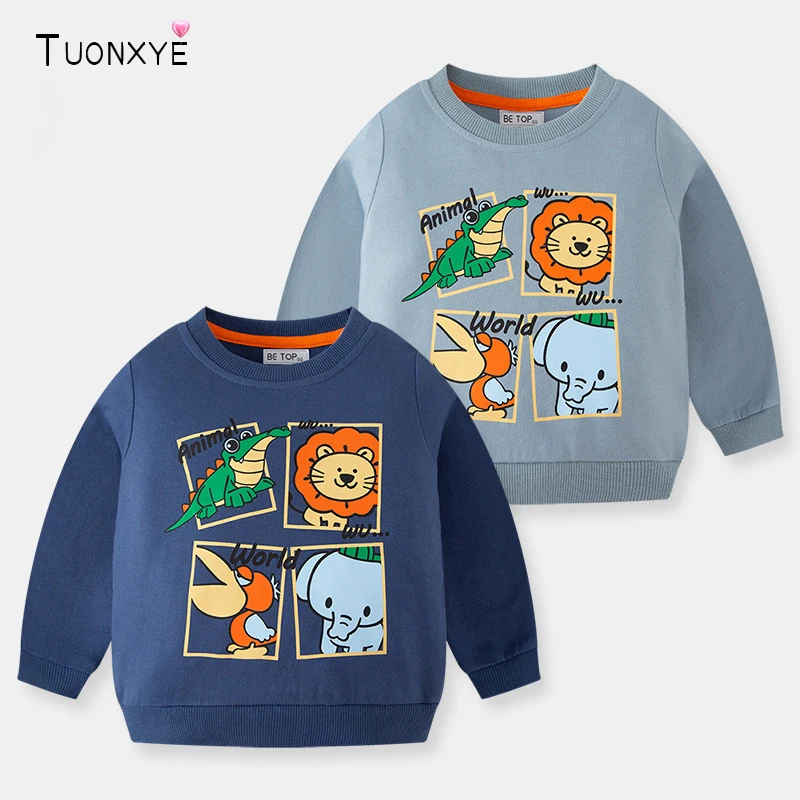 

Свитшот TUONXYE с длинным рукавом для мальчиков, мягкая дышащая хлопковая одежда для детей 2-9 лет, с мультяшным рисунком льва, крокодила, слона