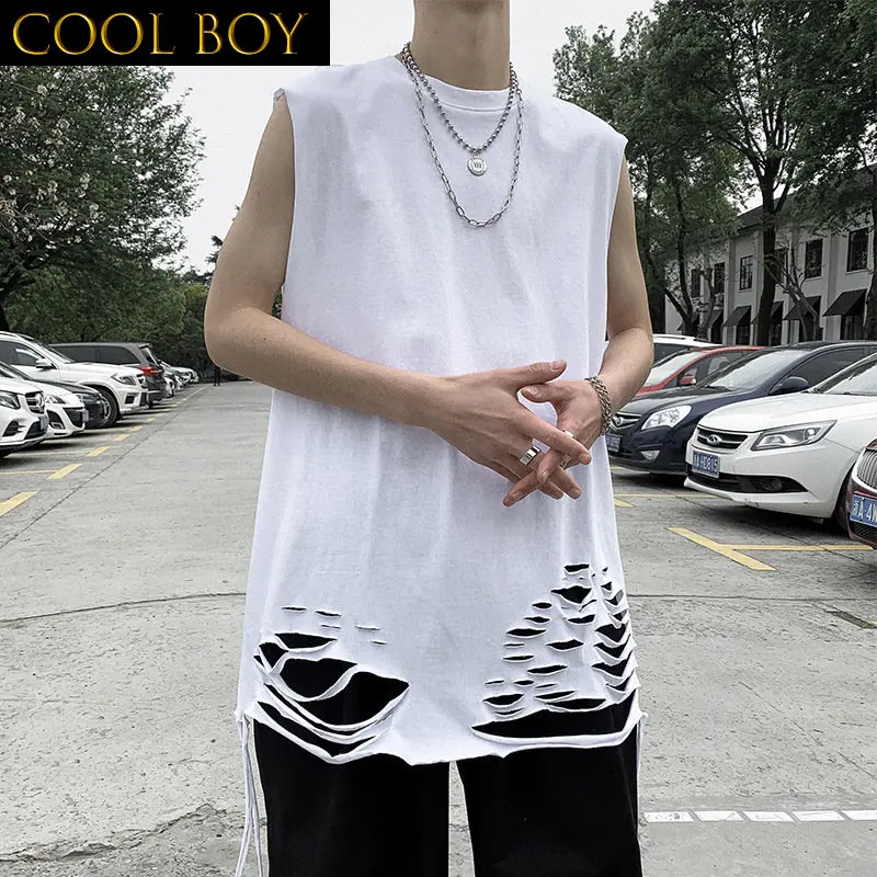 

J GIRLS J GIRLS Men Tanks Solid Loose Hollow Out Sleeveless Undershirts Fitness Hip Hop Korean Male Tops Bread Breathable