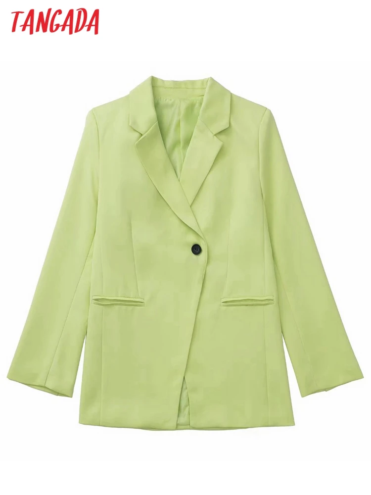 

Tangada Women Fashion Front Button Green Blazer Coat Vintage Long Sleeve Pockets Female Outerwear 3H488