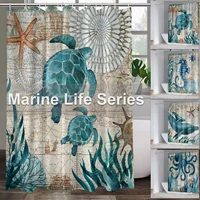 1/3/4 Pcs Shower Curtain Set Sea Turtle Octopus Waterproof Shower Curtains with Non-Slip Rugs Toilet Lid Cover and Bath Mat