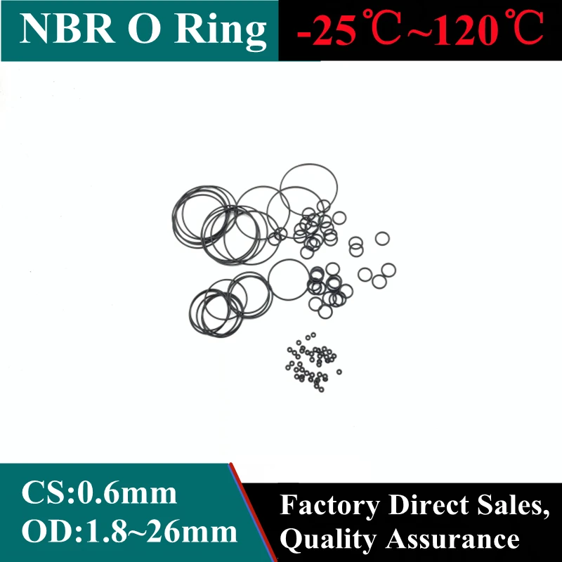 

50pcs NBR O Ring Oil Sealing Gasket Thickness CS 0.6mm OD 1.8~26mm Automobile Nitrile Rubber Round Shape Corrosion Resist Washer