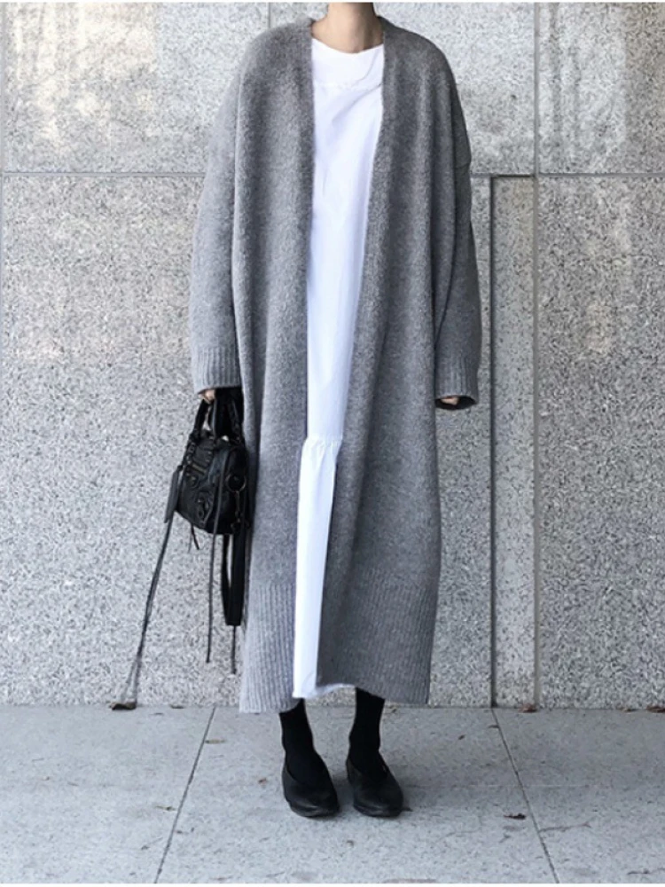 

Korean Fashion Women Sweaters 2023 Autumn Winter Solid Knitted Cardigan Coat Women Clothing Tops Knitwears Long Cardigan Women