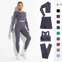 seamless women yoga set gym clothing fitness shorts long sleeve crop top high waist leggings workout sportswear sports suits