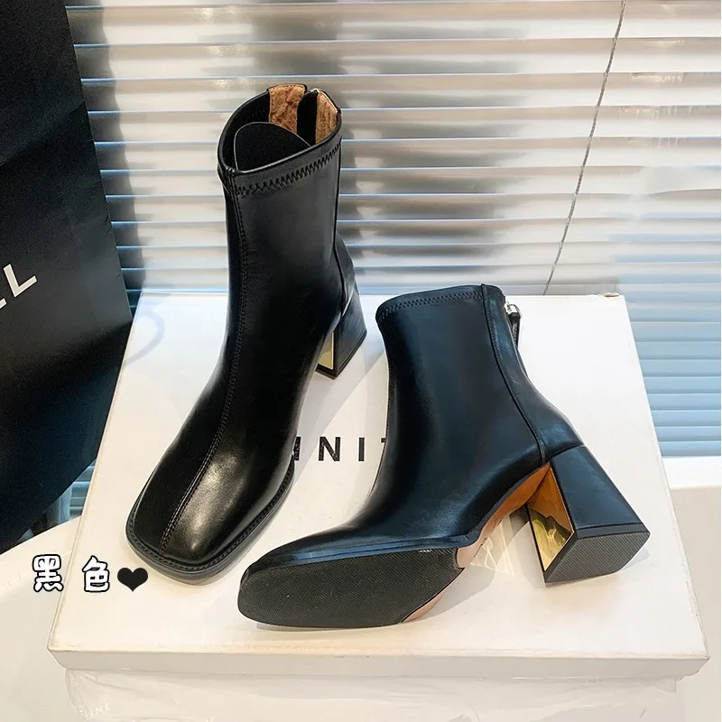 

Fashion Square Toe Women's Boots Spring/Autume Ankle Boots Woman Temperament Rear Zipper Ladies Short Boot Botas Single Cotton