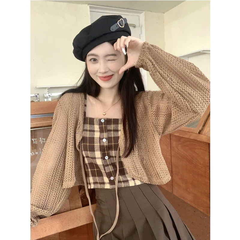 Кардиган женский вязаный на шнуровке шикарный ажурный жакет в Корейском стиле