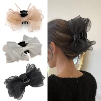 sweet mesh organza big bow hair claw clips for women white black bowknot hair clamp hairpin headdress accessories