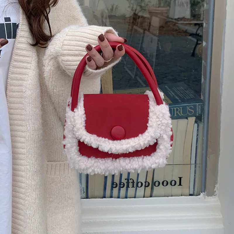 

Осенне-зимняя пушистая женская сумка, новая волнистая модная Корейская версия, портативная маленькая квадратная сумка, дикая Рождественская сумка через плечо
