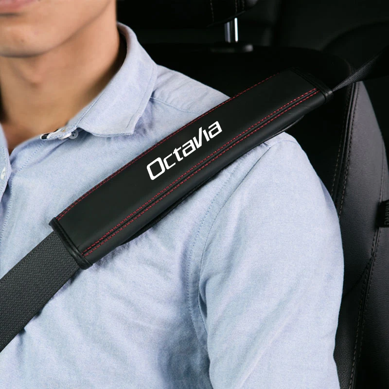 

for Skoda Octavia 1pc Cowhide Car Interior Seat Belt Protector Cover For car Auto Accessories