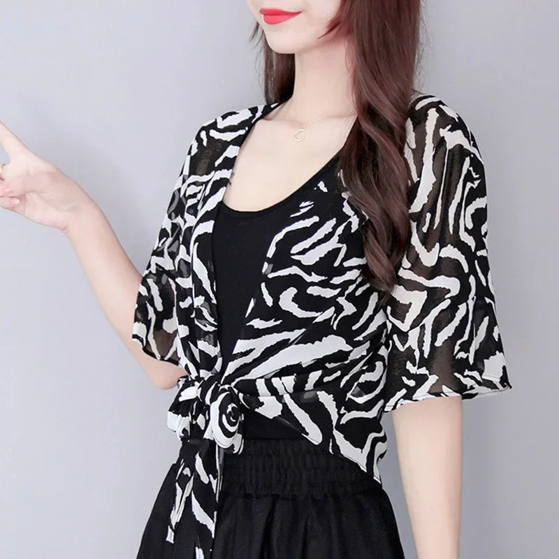 Модная свободная бандажная рубашка с принтом и бантом женская одежда новинка