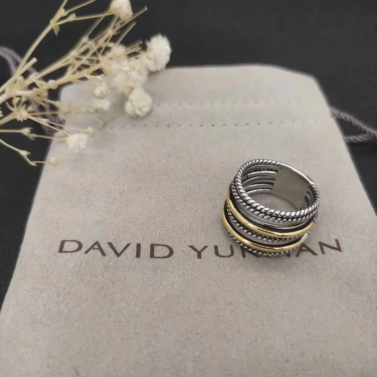 High Quality David Youman Wholesale Twisted Wire Silver Plated Two-Tone Ring Gifts For Men And Women