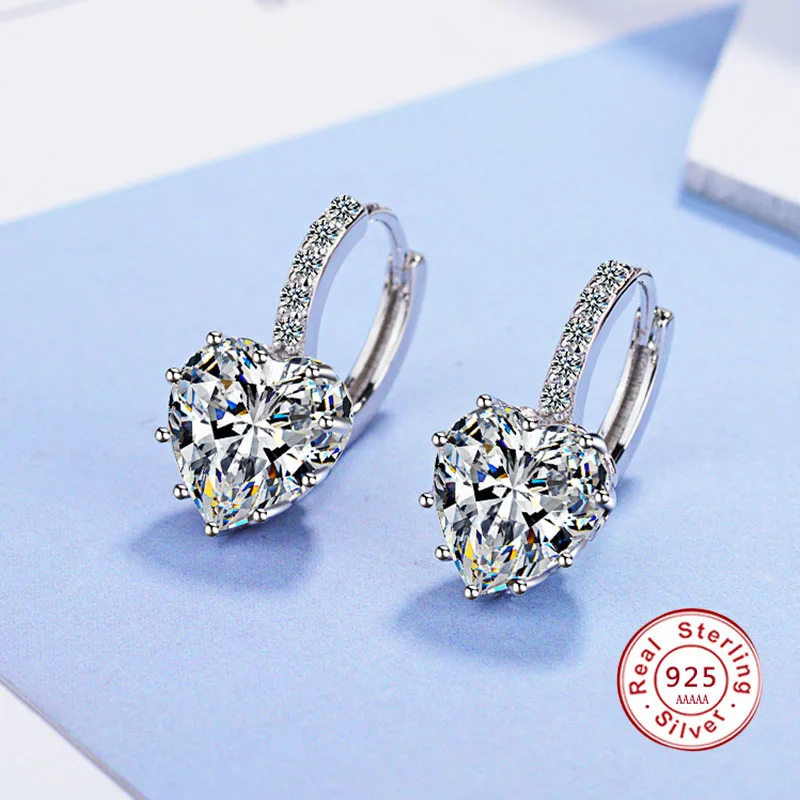 

Cute Colorful Heart Real Pure 925 silver needle Jewelry Cubic Zirconia Stone Earrings Fashion Women Favourites Earring