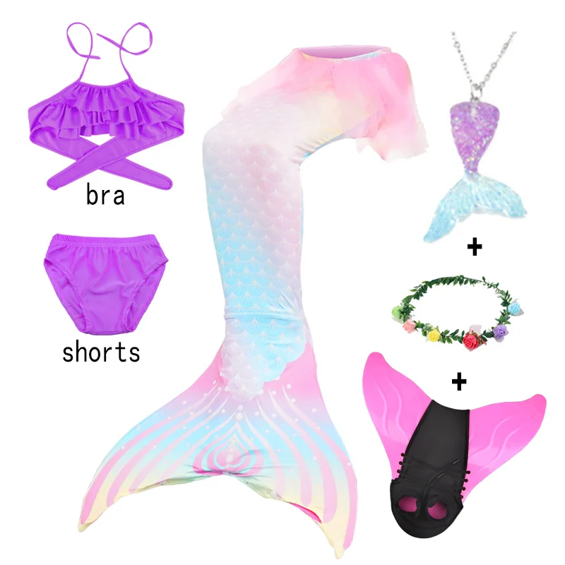 

Girls Swimmable Mermaid Tail Costume Cosplay Swimsuit Birthday Party Dress Sets with Monofin Kids Monofin for Swimming
