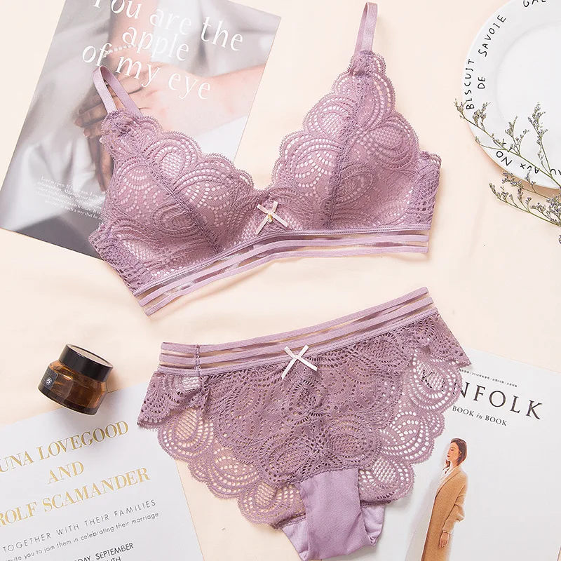 

Women Lace Bra Sets Seamless Underwear Backless Vest Sexy Padded Bralette Lingerie Ultrathin Bra & Brief Sets Female Intimates