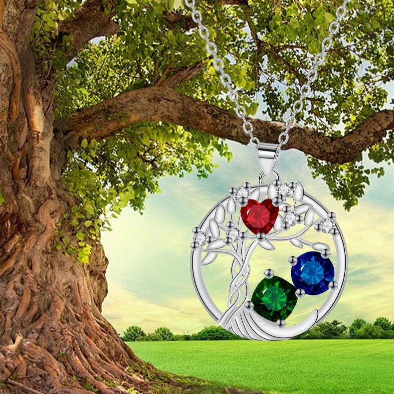 Древо жизни красочный кулон с фианитом ожерелье для женщин круглые растения