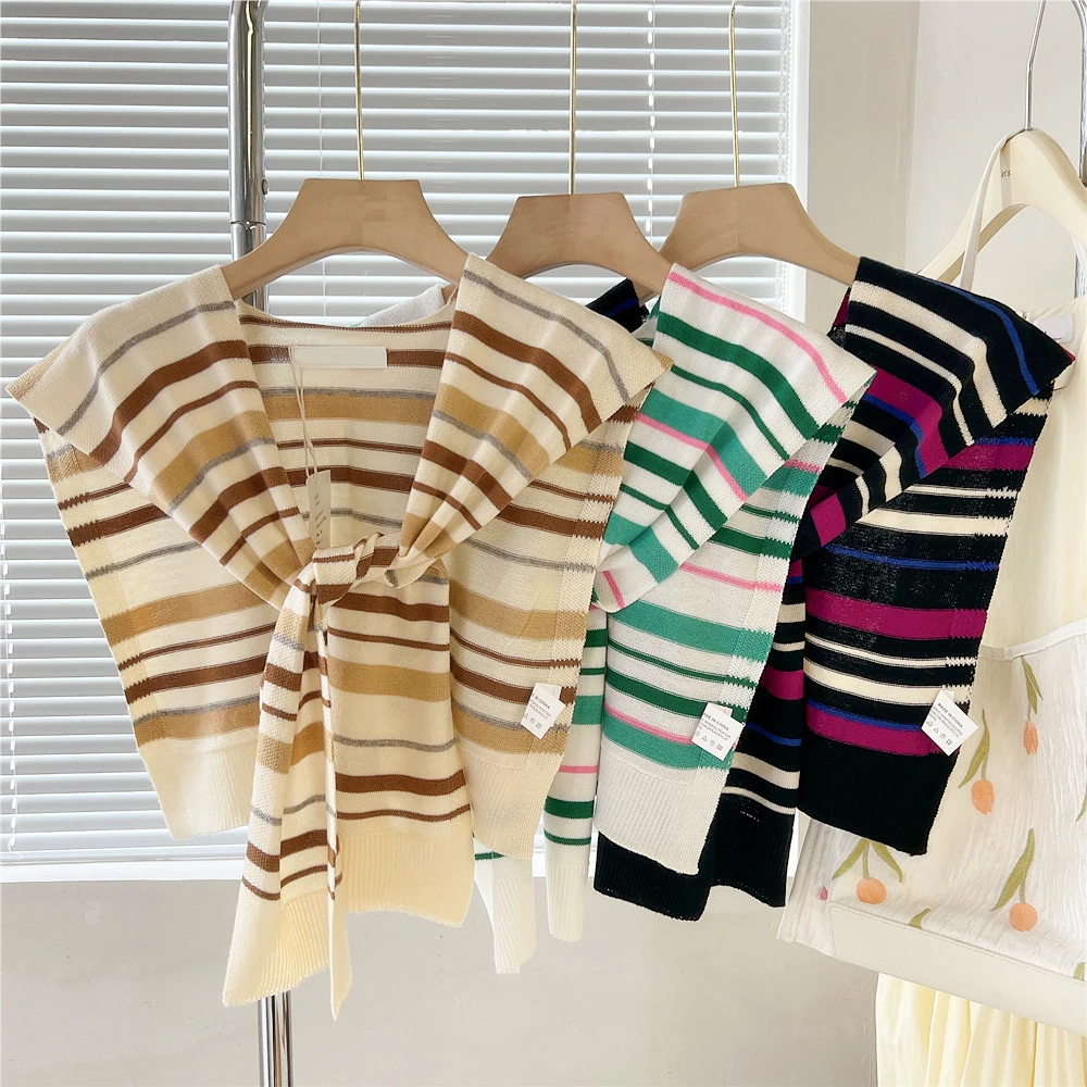 

Женский вязаный галстук в полоску, с имитацией воротника