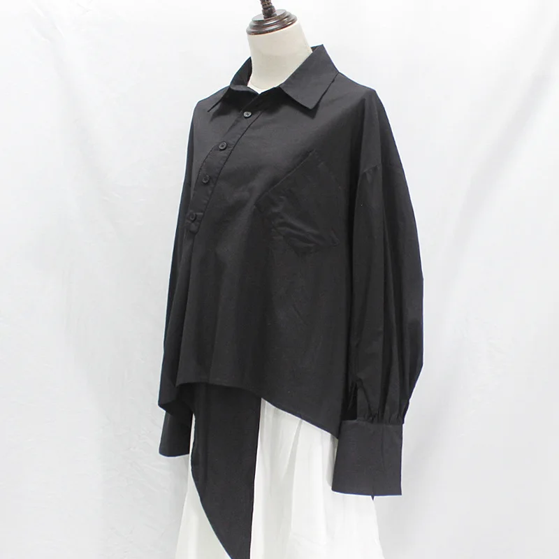 

SuperAen Autumn 2022 New Casual Slim Irregular Full Shirt Turn-down Collar Single Breasted Women Tops