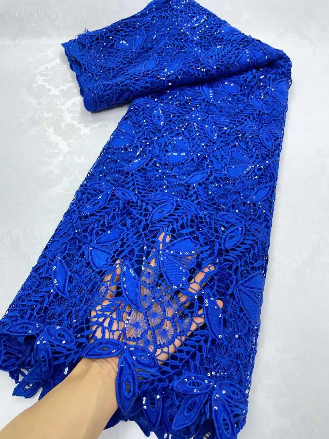 

Latest Nigerian African Milk Silk Cord Lace Fabric Embroidery High Quality Guipure Cord Lace Wedding Material For Bridal 5 Yards