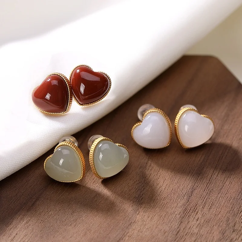 

S925 Sterling Silver Plated Hetian Yunan Red Agate Earrings Chinese retro creative elegant women's Christmas gift