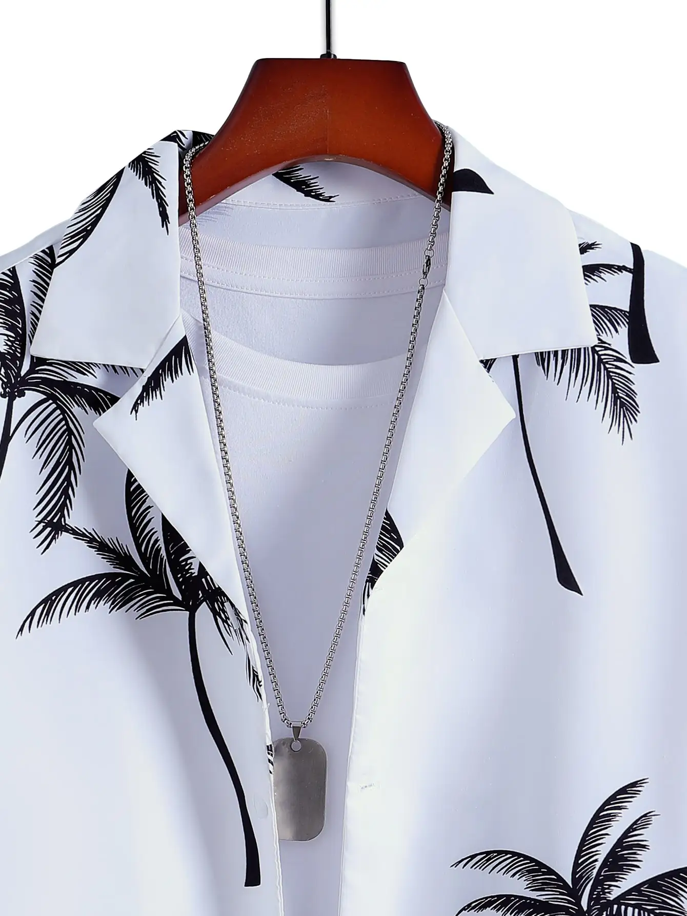 Men Random Palm Tree Print Shirt & Drawstring Waist Shorts Without Tee
