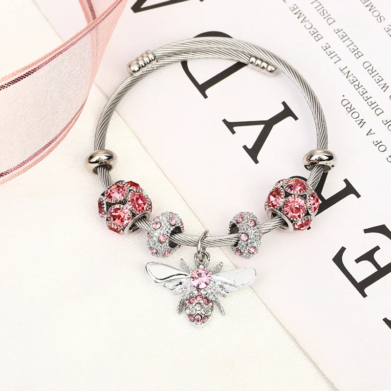 

Titanium Steel Bee Gemstone Bracelet for Women Adjustable Couple Accessories