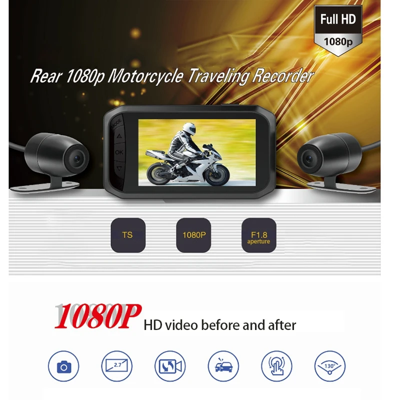 

1080P HD Motorcycle DVR 2.7 Inch LCD Dual Camera Motorbike Dash Cam Video Camcorder Security DV123