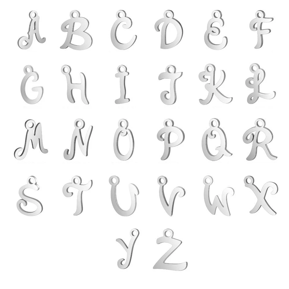 

26 Letter Mixed DIY Jewelry Making No Chain A-Z Stainless Steel Initial Name Alphabet Letter Necklace Pendant Charms